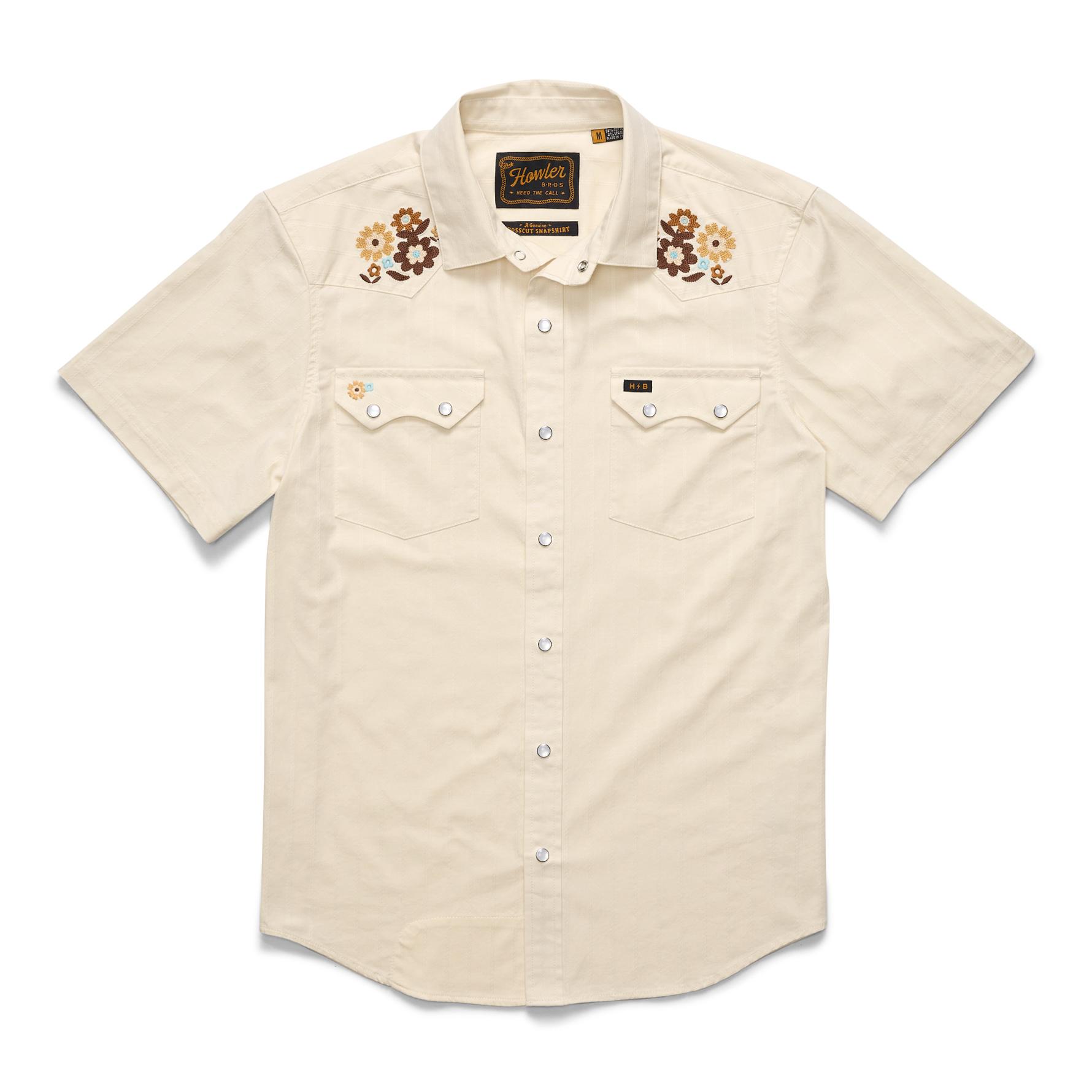 Howler Brothers Crosscut Deluxe Snapshirt Men's in Flower Power Off White Dobby